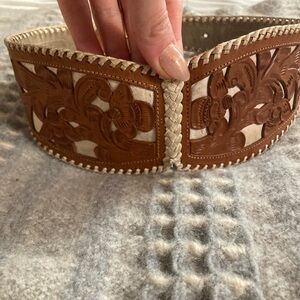 Vintage hand tooled leather belt 30”